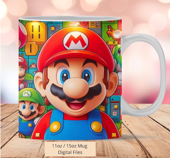 3D Super Mario Gamer Mug Wrap, 11oz & 15oz Mug Template, Mug Sublimation Design, Super Mario Mug Wrap Template, Instant Digital Download PNG