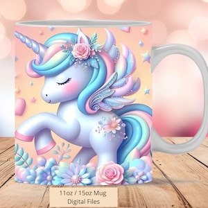 3D Cute Unicorn Mug Wrap, 3D Unicorn Colorful Mug Wrap Sublimation Design PNG, Mug 11oz and 15oz Unicorn Mug Wrap