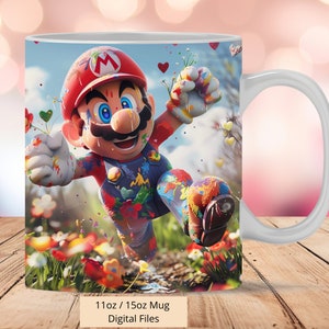 Opakowanie na kubek 3D Super Mario Splash, szablon kubka 11 uncji i 15 uncji, projekt sublimacji kubka, szablon opakowania na kubek Mario, natychmiastowe pobieranie cyfrowe PNG