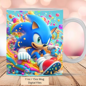 3D schattige Sonic kleurrijke Splash mok wrap, 3D Sonic mok wrap sublimatie ontwerp PNG, mok 11oz en 15oz Sonic mok wrap, digitale download