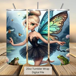 3D Tinkerbell Neon Colorful Tumbler Wrap, Princess Tumbler Wrap Sublimation Design PNG, 20oz Skinny Straight & Tapered Fairy Tumbler Wrap
