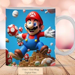 3D Mario mok wrap, 11oz & 15oz mok sjabloon, mok sublimatie ontwerp, 3D mok wrap sjabloon, instant digitale download PNG