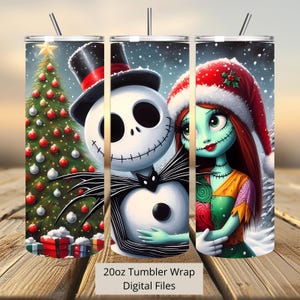 3D Sally en Jack Christmas Tumbler Wrap, Jack Tumbler Wrap Sublimatie Design PNG, 20oz Skinny Straight & Taps toelopende Sally Tumbler Wrap