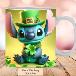 3D Cute Stitch St Patrick Mug Wrap, 3D Mug Wrap Sublimation Design PNG, Mug 11oz and 15oz Stitch Mug Wrap, Instant Digital Download PNG