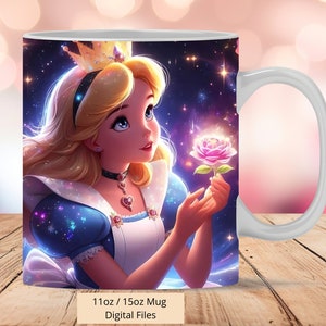3D Princess Alice Shine Flower Kubek Wrap, 3D Princess Wrap Kubek Sublimacja Projekt PNG, Kubek 11 uncji i 15 uncji Alicja w Krainie Czarów Wrap Kubek