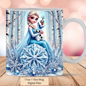 3D süße Elsa und Olaf Frozen Crystal Tassenfolie, 3D Olaf Tassenfolie Sublimation Design PNG, Elsa Tasse 11oz und 15oz Tassenfolie, digitale Dateien