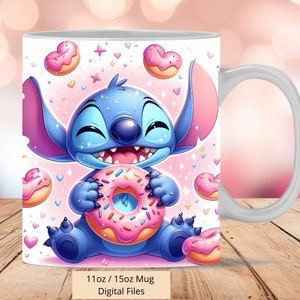 Tazza con ciambelle Stitch 3D, tazza con punto 3D con design a sublimazione PNG, tazza da 11oz e 15oz con ciambelle, file digitali istantanei