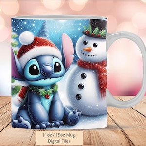 3D Cute Stitch Christmas Snowman Mug Wrap, 3D Mug Wrap Sublimation Design PNG, Mug 11oz and 15oz Stitch Mug Wrap, Instant Digital PNG