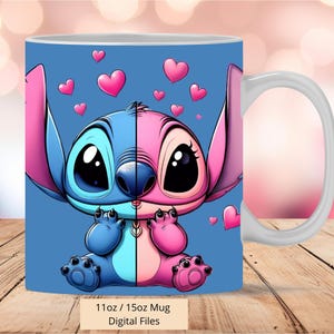 3D Angel and Stitch Love Mug Wrap, 3D Angel Mug Wrap Sublimation Design PNG, Mug 11oz and 15oz Stitch Mug Wrap, Instant Digital Download PNG