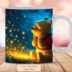 3D Winnie Pooh Shine Night Mug Wrap, 11oz & 15oz Mug Template, Mug Sublimation Design, 3D Mug Wrap Template, Instant Digital Download PNG