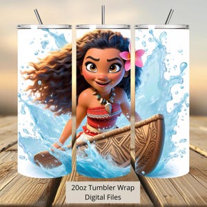 3D Enchanted Moana Water Tumbler Wrap, Princess Tumbler Wrap Sublimation Design PNG, 20oz Skinny Straight & Tapered Moana Tumbler Wrap