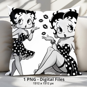 1 PNG Betty Boop Black and White for Pillow, Digital Design file for Pillow Sublimation, High Resolution, Digital PNG Instant Download