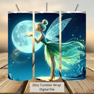 3D Enchanted Fairy Moon Tumbler Wrap, Princess Tumbler Wrap Sublimation Design PNG, 20oz Skinny Straight & Tapered Tinkerbell Tumbler Wrap