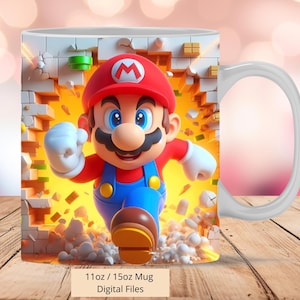 3D Super Mario Cracked Hole Shine Tassenverpackung, 11oz & 15oz Tassenvorlage, Tassensublimationsdesign, Super Mario Tassenverpackungsvorlage, digitales PNG