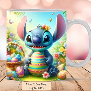3D Cute Stitch Easter Mug Wrap, 3D Easter Mug Wrap Sublimation Design PNG, Mug 11oz and 15oz Stitch Mug Wrap, Instant Digital PNG Download