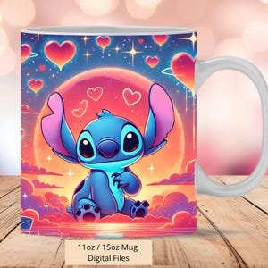 3D Cute Stitch Hearts Mug Wrap, 3D Valentine Mug Wrap Sublimation Design PNG, Mug 11oz and 15oz Love Stitch Mug Wrap, Only Digital Files