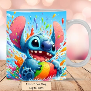 3D Stitch Sea Mug Wrap, 3D Stitch Colorful Mug Wrap Sublimation Design PNG, Mug 11oz and 15oz Stitch Mug Wrap