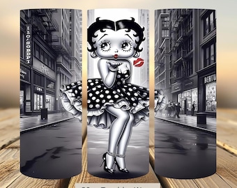 3D Cute Betty Boop Kiss Tumbler Wrap, Betty Tumbler Wrap Sublimation Design PNG, 20oz Skinny Straight & Tapered Love Tumbler Wrap