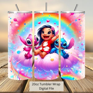 Emballage pour gobelet 3D Lilo et Stitch, emballage pour gobelet Stitch Angel, conception par sublimation PNG, emballage pour gobelet Stitch Skinny Straight & Tapered de 20 oz