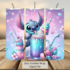 3D Cute Stitch Milk Shake Tumbler Wrap, Stitch Tumbler Wrap Sublimatie Ontwerp PNG, 20oz Skinny Straight & Taps toelopende Stitch Tumbler Wrap