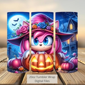 3D Cute Amy Rose Halloween Tumbler Wrap, Sonic Tumbler Wrap Sublimation Design PNG, 20oz Skinny Straight & Tapered Amy Rose Tumbler Wrap