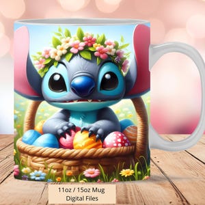 3D Cute Stitch Easter Colorful Eggs Mug Wrap, 3D Mug Wrap Sublimation Design PNG, Mug 11oz and 15oz Stitch Mug Wrap, Digital PNG Download