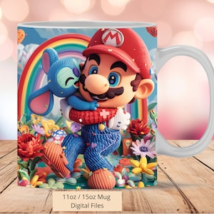 3D Mario Baby Stitch Tassenverpackung, 11oz & 15oz Tassenvorlage, Tassensublimationsdesign, Super Mario Tassenverpackungsvorlage, sofortiger digitaler Download PNG