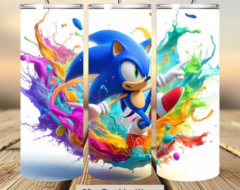 3D Sonic Splash Tumbler Wrap, Sonic Colorful Tumbler Wrap Sublimation Design PNG, 20oz Skinny Straight & Tapered Sonic Tumbler Wrap