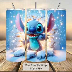 3D Stitch Shine gebarsten gat Tumbler Wrap, 20oz Tumbler, Cartoon Tumbler Wrap, Stitch Design Png, Tumbler sublimatie, digitaal bestand Png