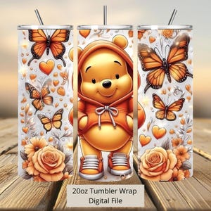 3D Winnie Pooh Fall Tumbler Wrap, Winnie Pooh Flowers Tumbler Wrap Sublimatie Design PNG, 20oz Skinny Straight & Taps toelopende Tumbler Wrap