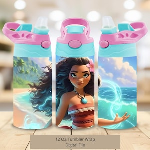 3D Cute Princess Moana Sea Tumbler Design, 12oz Princess Cup Tumbler Wrap PNG, 12oz Moana Straight Tumbler Sublimatie PNG