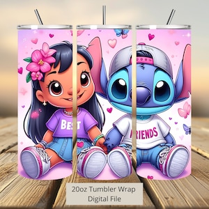 3D Lilo und Stitch Best Friends Tumbler Wrap, Stitch Tumbler Wrap Sublimation Design PNG, 20oz Skinny Straight & Tapered Lilo Tumbler Wrap