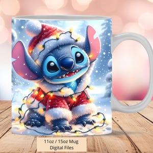 3D Cute Stitch Christmas Snow Mug Wrap, 3D Stitch Mug Wrap Sublimation Design PNG, Mug 11oz and 15oz Stitch Mug Wrap, Instant Digital PNG