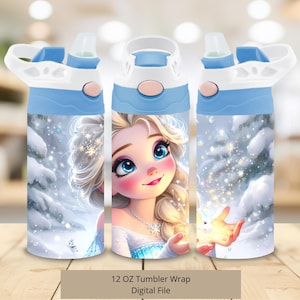 Projekt kubka 3D Cute Elsa Frozen Shine, 12 uncji kubka Love Frozen Cup PNG, 12 uncji Princess Straight Kubek sublimacyjny PNG