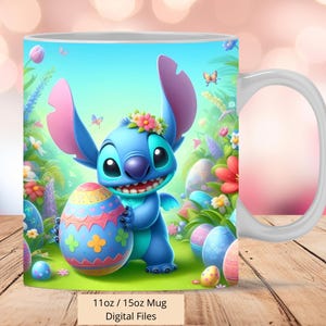 3D Cute Stitch Flowers Easter Mug Wrap, 3D Easter Mug Wrap Sublimation Design PNG, Mug 11oz and 15oz Stitch Mug Wrap, Only Digital Files