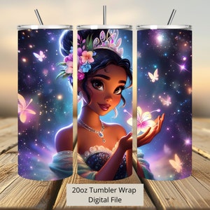 3D betoverde Tiana Tumbler Wrap, Princess Tumbler Wrap Sublimatie Design PNG, 20oz Skinny Straight & Taps toelopende Tiana Tumbler Wrap
