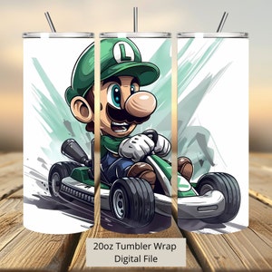 3D Luigi Kart Tumbler Wrap, Super Mario Tumbler Wrap Sublimation Design PNG, 20oz Skinny Straight & Tapered Mario und Luigi Tumbler Wrap