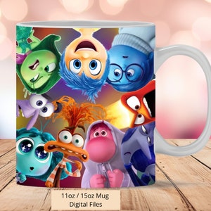 Involucro per tazze 3D Inside Out 2, involucro per tazze 3D All Feelings Sublimation Design PNG, tazza da 11 once e 15 once Involucro per tazze Inside Out 2, solo file digitali