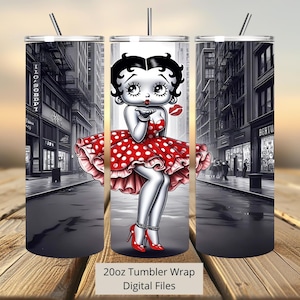 3D Cute Betty Boop Kiss Tumbler Wrap, Betty Tumbler Wrap Sublimation Design PNG, 20oz Skinny Straight & Tapered Love Tumbler Wrap