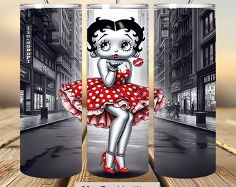 3D Cute Betty Boop Kiss Tumbler Wrap, Betty Tumbler Wrap Sublimation Design PNG, 20oz Skinny Straight & Tapered Love Tumbler Wrap