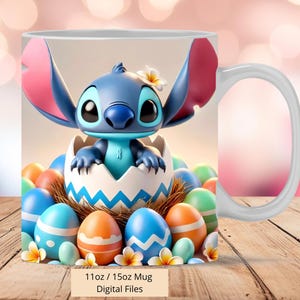 3D Cute Stitch Colorful Eggs Easter Mug Wrap, 3D Mug Wrap Sublimation Design PNG, Mug 11oz and 15oz Stitch Mug Wrap, Only Digital Files