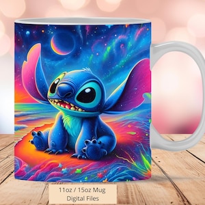 3D Cute Stitch Colorful Mug Wrap, 3D Stitch Mug Wrap Sublimation Design PNG, Mug 11oz and 15oz Stitch Mug Wrap, Only Digital Files