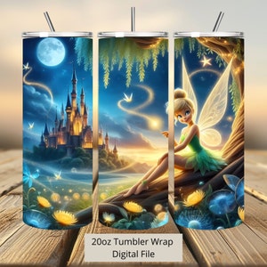 3D Fairy Flowers Tumbler Wrap, Princess Castle Tumbler Wrap Sublimation Design PNG, 20oz Skinny Straight & Tapered Tinkerbell Tumbler Wrap