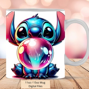 3D Cute Big Bubble Mug Wrap, 3D Mug Wrap Sublimation Design PNG, Mug 11oz and 15oz Stitch Wizard Mug Wrap, Only Digital Files