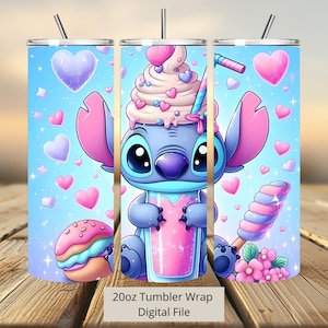 3D Stitch Tumbler Wrap, 20oz Tumbler, Cartoon Tumbler Wrap, Stitch Aquarel Ontwerp Png, Tumbler Sublimatie, Directe Digitale PNG Download