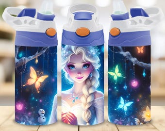 3D Elsa Frozen Butterflies Shine Tumbler Design, 12oz Stitch Cup Tumbler Wrap PNG, 12oz Frozen Straight Tumbler Sublimation PNG