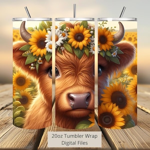 Envoltura para vaso con diseño de vaca de las tierras altas en 3D, diseño de vaca de las tierras altas (Png), sublimación de vaso, archivo digital