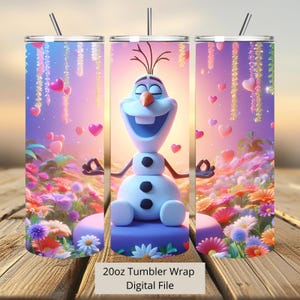 3D süße Olaf Zen Tumbler Wrap, Frozen Tumbler Wrap Sublimation Design PNG, 20oz Skinny Straight & Tapered Olaf Flowers Tumbler Wrap