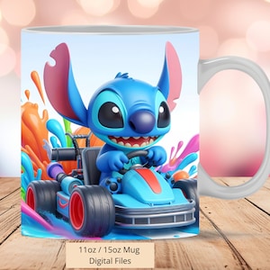 3D Cute Stitch Kart Mug Wrap, 3D Stitch Mug Wrap Sublimation Design PNG, Mug 11oz and 15oz Kart Mug Wrap