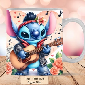 3D Stitch Rock Mug Wrap, 3D Stitch Music Mug Wrap Sublimation Design PNG, Mug 11oz and 15oz Stitch Mug Wrap, Only Digital Files